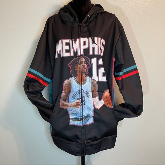 **SOLD** NWT - Memphis Grizzlies #12 Ja Morant Zip-up Hoodies  in Black - XL/XXL - Picture 3 of 7
